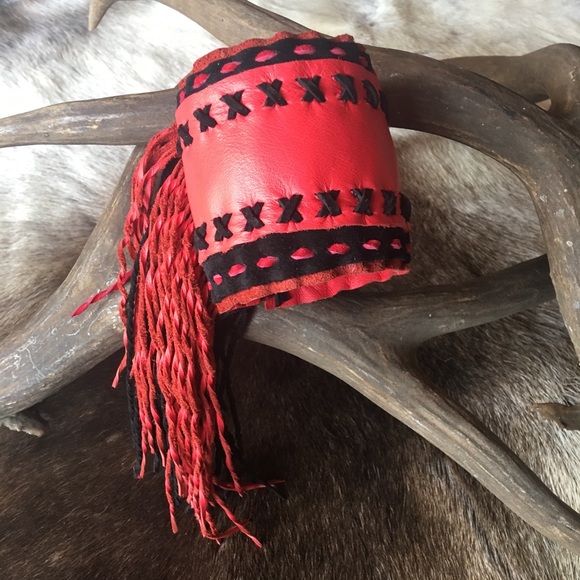 Handmade Leather Cuff Bracelet With Fringe - Picture 2 of 4